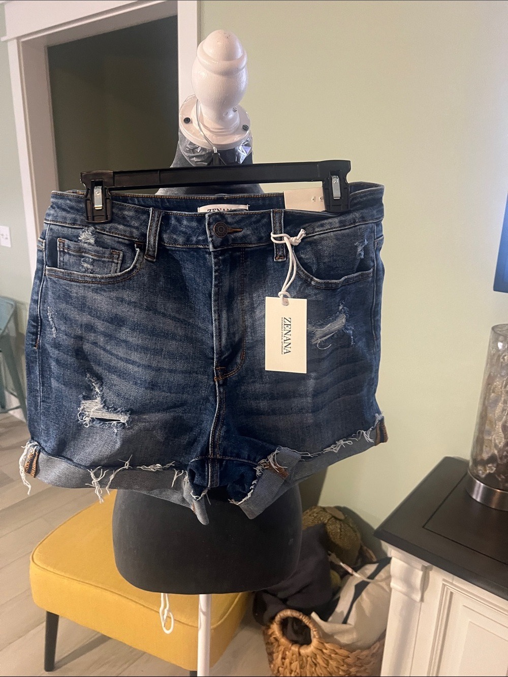Zenana Distressed Dark Blue Denim Jean Shorts